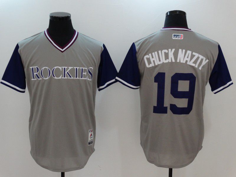 Men Colorado Rockies #19 Chuck nazty Gray Game Legend Edition MLB Jersey